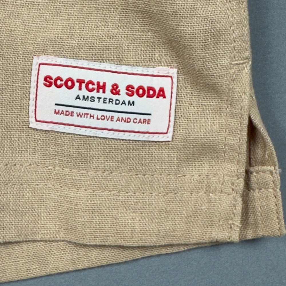 Scotch & Soda Amsterdam Linen Blend Shirt Mens Large Tan Short Sleeve Button Up - Picture 7 of 9
